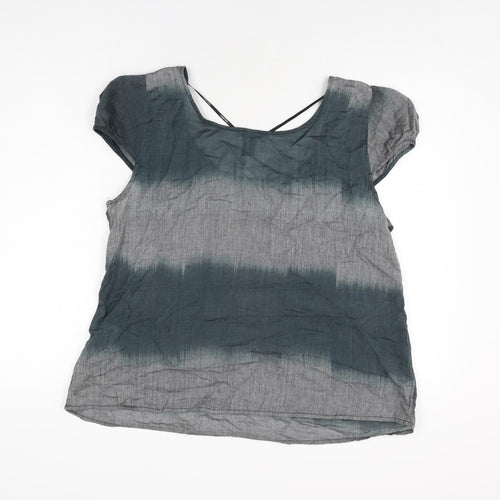 VERO MODA Womens Grey Geometric Cotton Basic T-Shirt Size XL Scoop Neck