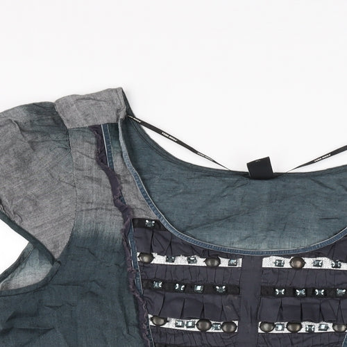 VERO MODA Womens Grey Geometric Cotton Basic T-Shirt Size XL Scoop Neck