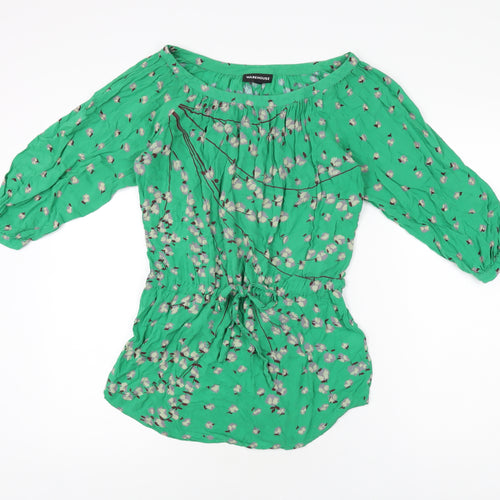 Warehouse Womens Green Floral Viscose Basic T-Shirt Size 8 Scoop Neck