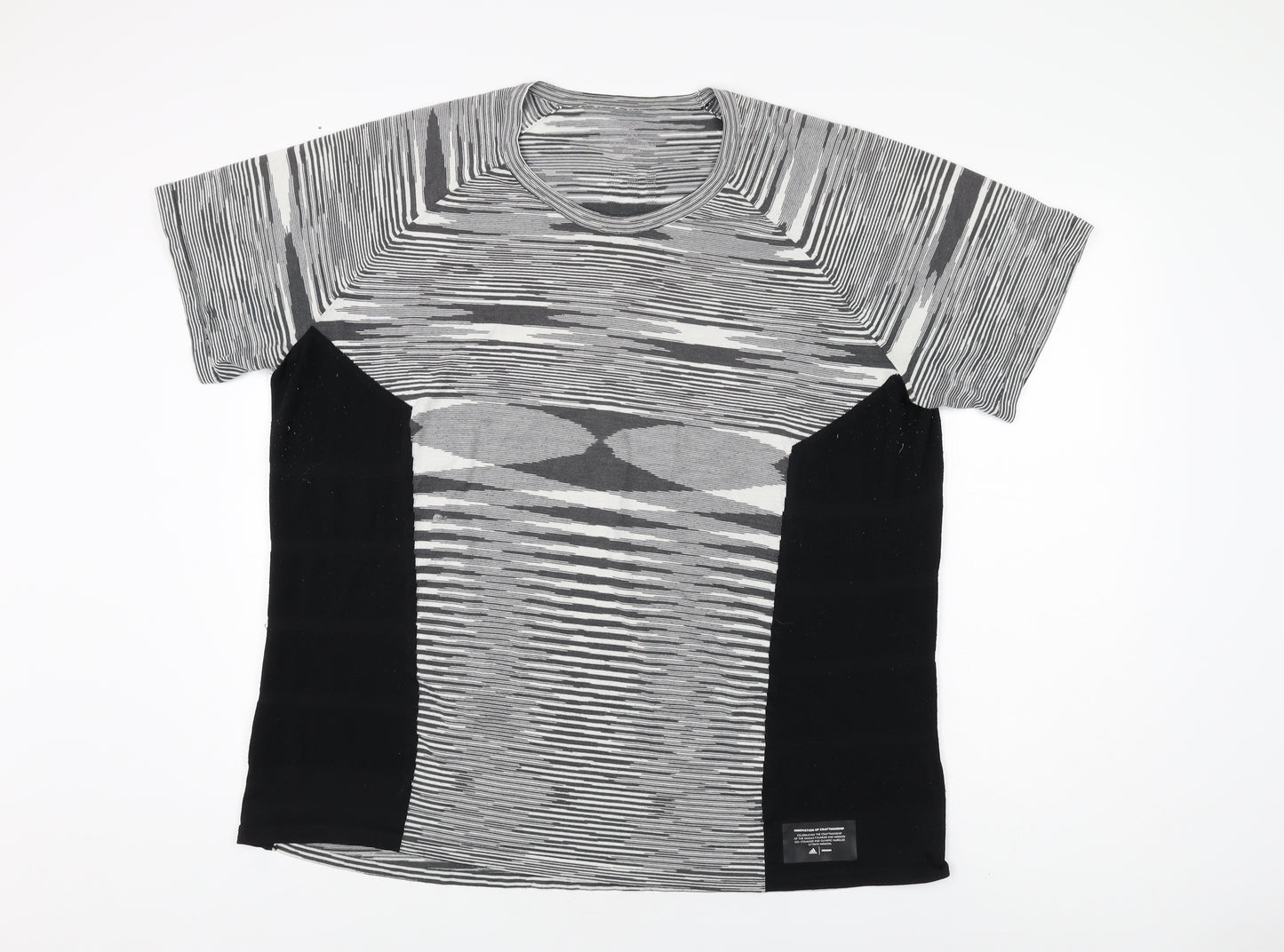 adidas Womens Grey Geometric Polyester Basic T-Shirt Size 2XL Round Neck Pullover