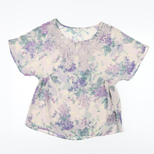 Marks and Spencer Womens Purple Floral Polyester Basic Blouse Size 8 Scoop Neck