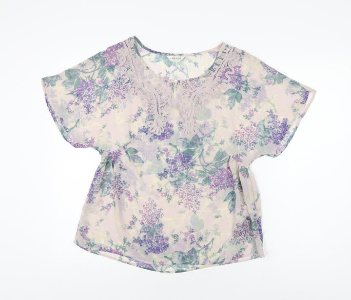 Marks and Spencer Womens Purple Floral Polyester Basic Blouse Size 8 Scoop Neck