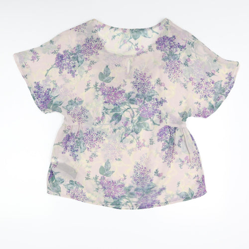 Marks and Spencer Womens Purple Floral Polyester Basic Blouse Size 8 Scoop Neck