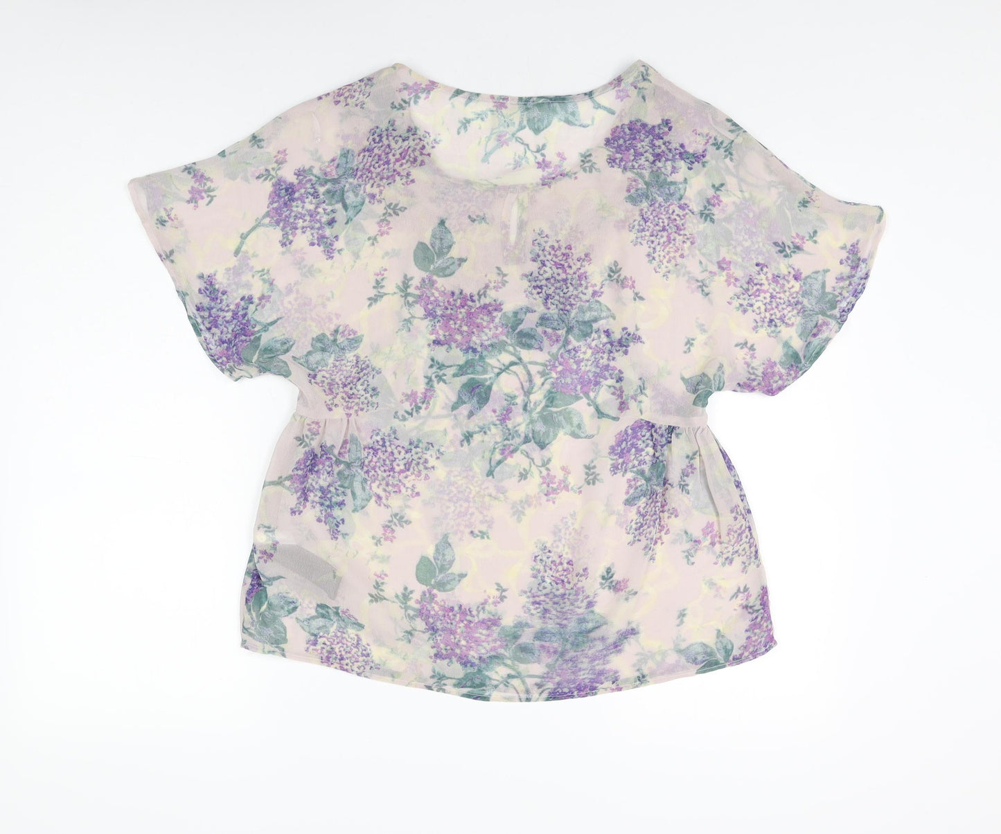 Marks and Spencer Womens Purple Floral Polyester Basic Blouse Size 8 Scoop Neck