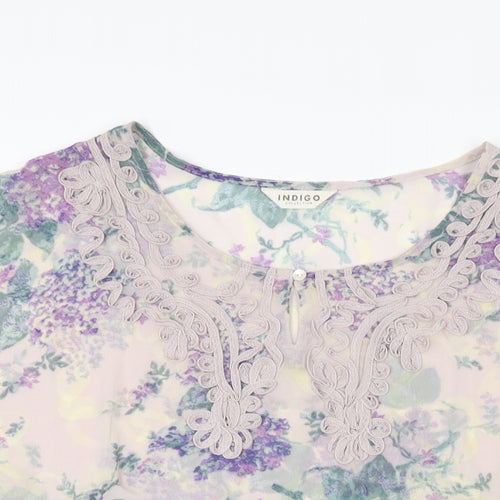 Marks and Spencer Womens Purple Floral Polyester Basic Blouse Size 8 Scoop Neck