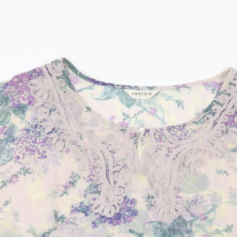 Marks and Spencer Womens Purple Floral Polyester Basic Blouse Size 8 Scoop Neck