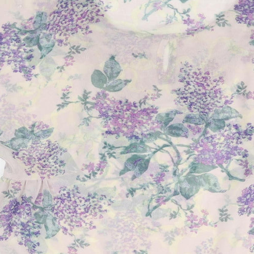 Marks and Spencer Womens Purple Floral Polyester Basic Blouse Size 8 Scoop Neck