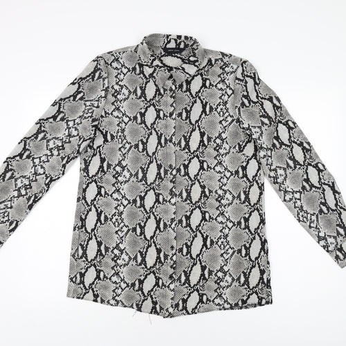 New Look Womens Grey Animal Print Polyester Basic Button-Up Size 12 Collared - Snake Print