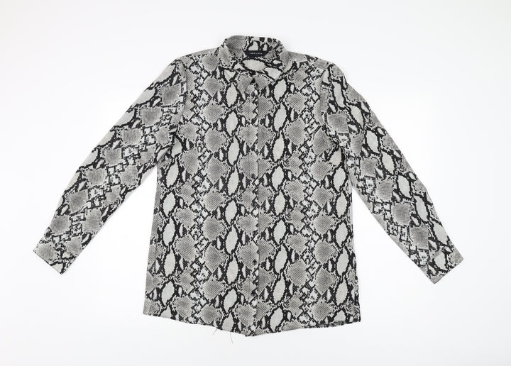 New Look Womens Grey Animal Print Polyester Basic Button-Up Size 12 Collared - Snake Print