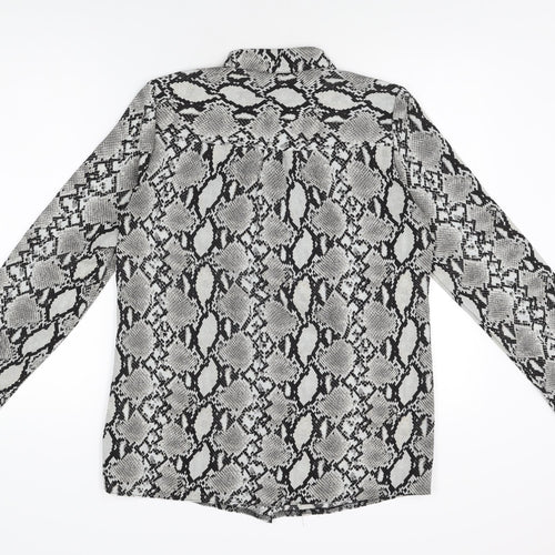 New Look Womens Grey Animal Print Polyester Basic Button-Up Size 12 Collared - Snake Print