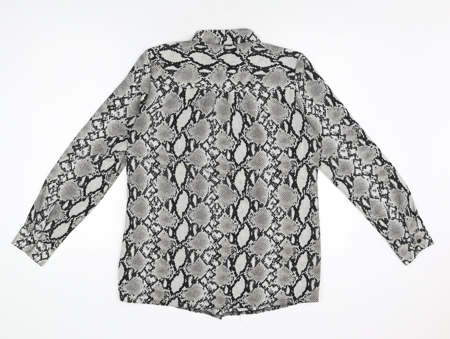 New Look Womens Grey Animal Print Polyester Basic Button-Up Size 12 Collared - Snake Print