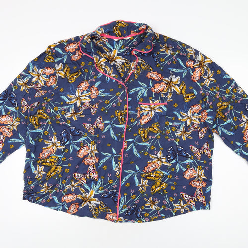 Marks and Spencer Womens Blue Floral Viscose Top Pyjama Top Size 16 Button