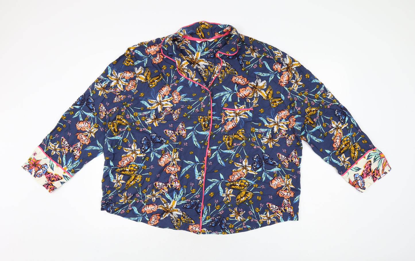 Marks and Spencer Womens Blue Floral Viscose Top Pyjama Top Size 16 Button