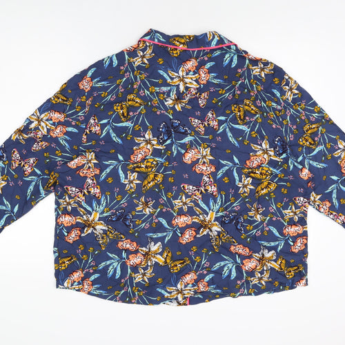 Marks and Spencer Womens Blue Floral Viscose Top Pyjama Top Size 16 Button