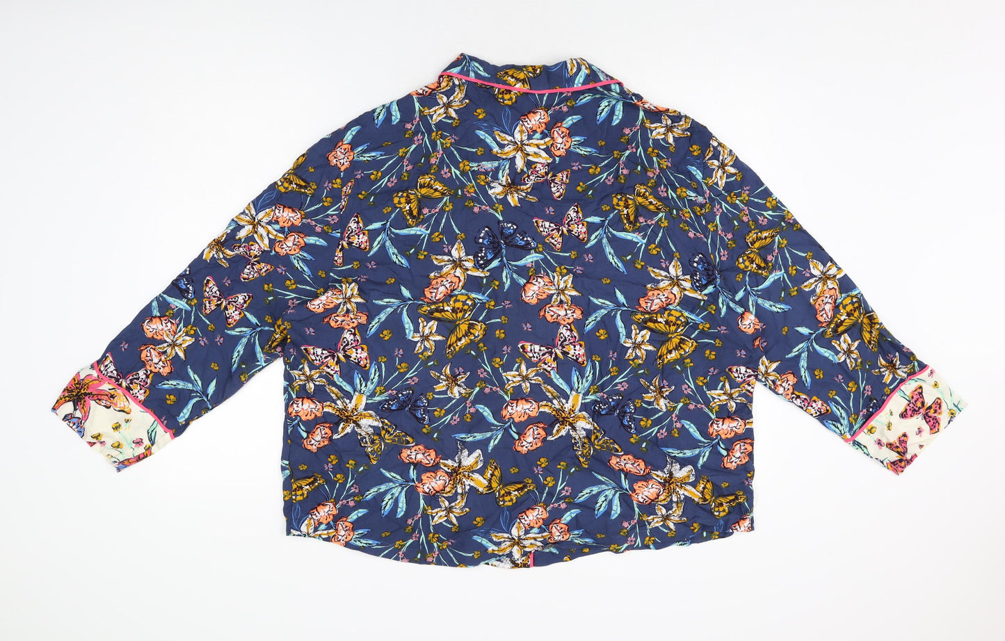 Marks and Spencer Womens Blue Floral Viscose Top Pyjama Top Size 16 Button
