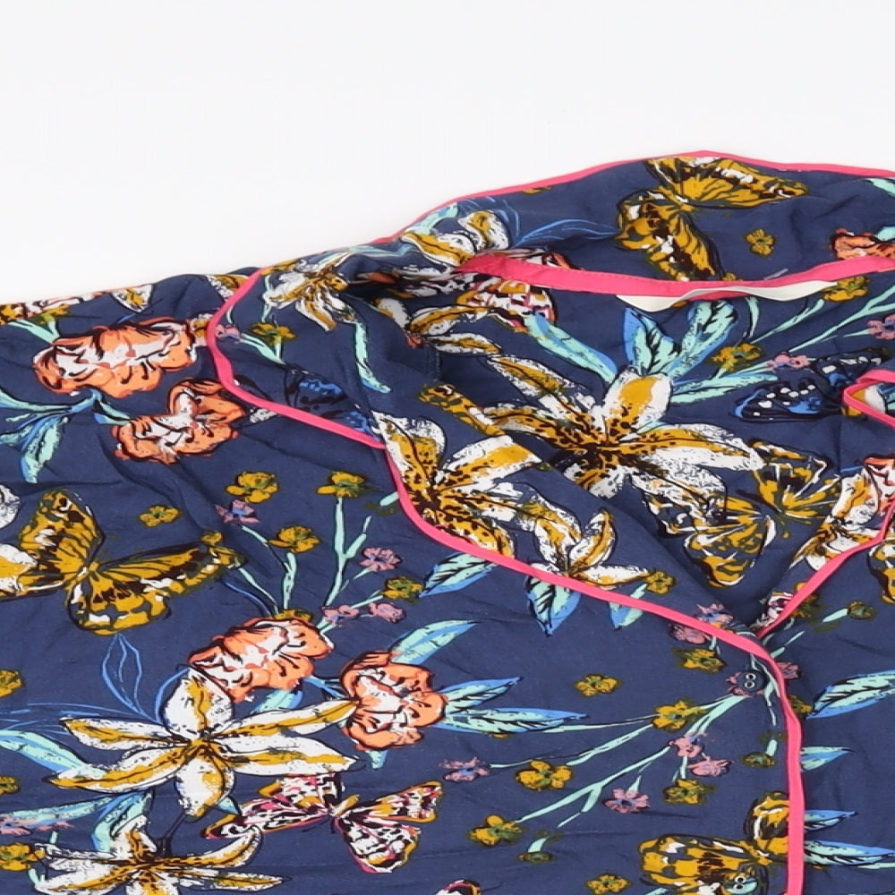 Marks and Spencer Womens Blue Floral Viscose Top Pyjama Top Size 16 Button