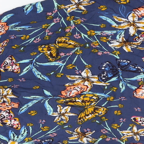Marks and Spencer Womens Blue Floral Viscose Top Pyjama Top Size 16 Button