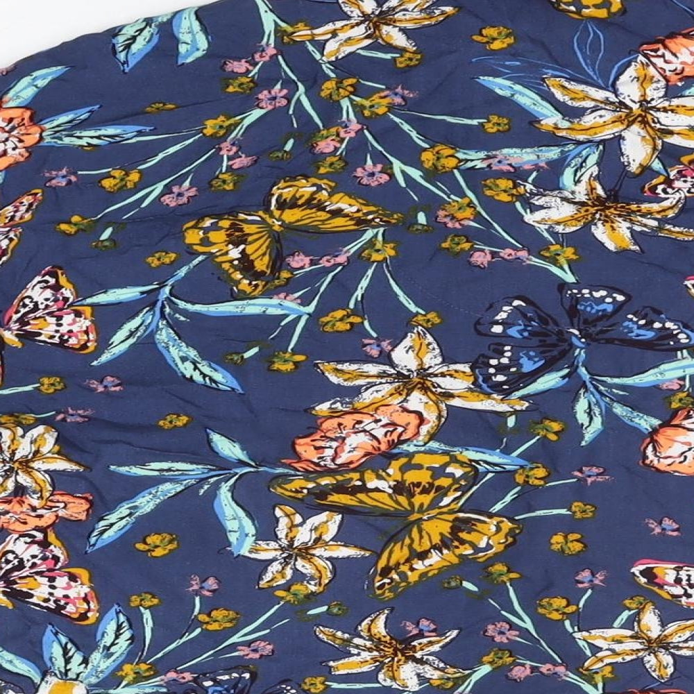 Marks and Spencer Womens Blue Floral Viscose Top Pyjama Top Size 16 Button