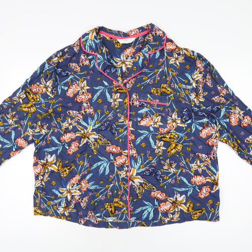 Marks and Spencer Womens Blue Floral Viscose Top Pyjama Top Size 12 Button