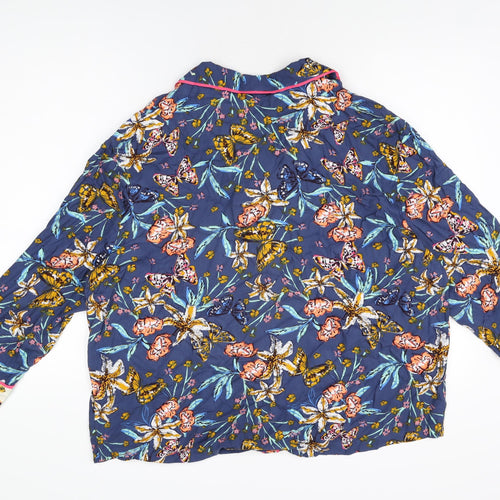 Marks and Spencer Womens Blue Floral Viscose Top Pyjama Top Size 12 Button