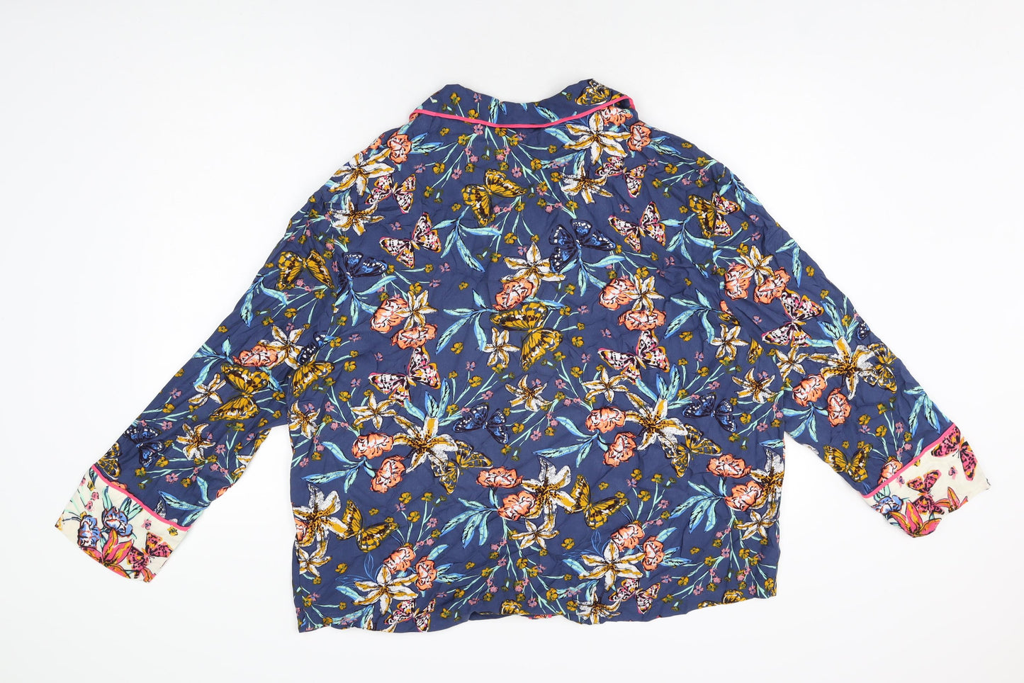 Marks and Spencer Womens Blue Floral Viscose Top Pyjama Top Size 12 Button