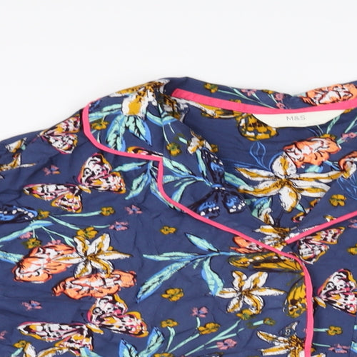 Marks and Spencer Womens Blue Floral Viscose Top Pyjama Top Size 12 Button