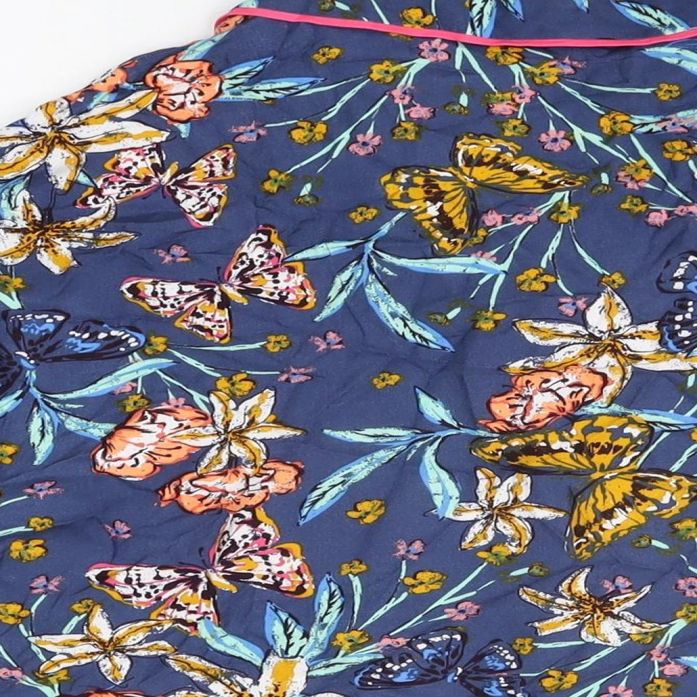 Marks and Spencer Womens Blue Floral Viscose Top Pyjama Top Size 12 Button