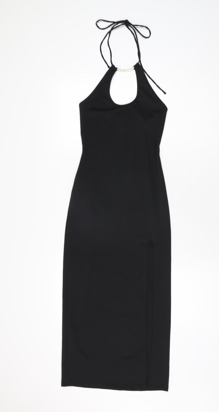 Bershka Womens Black Polyester Bodycon Size XS Halter Tie