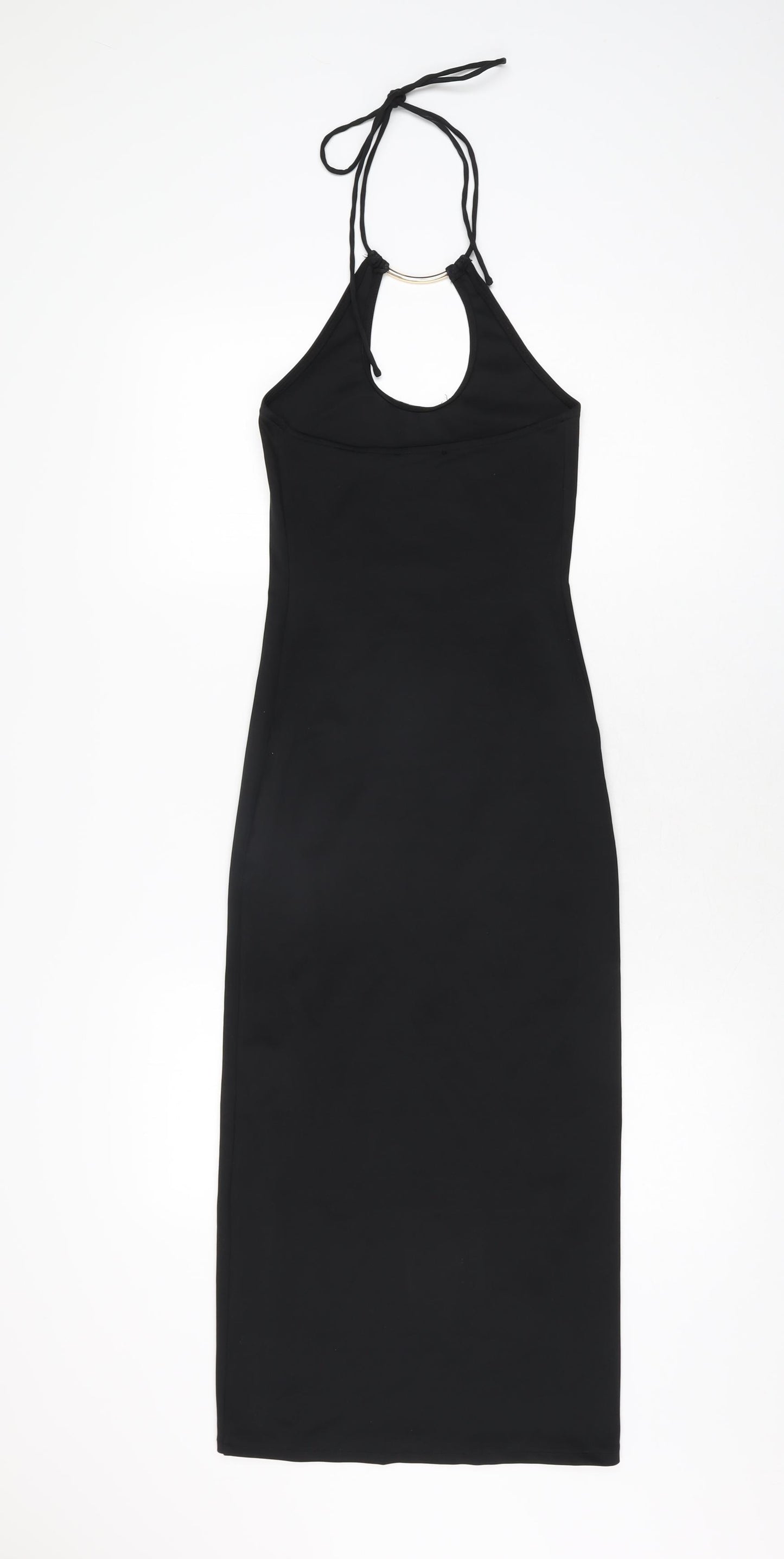 Bershka Womens Black Polyester Bodycon Size XS Halter Tie