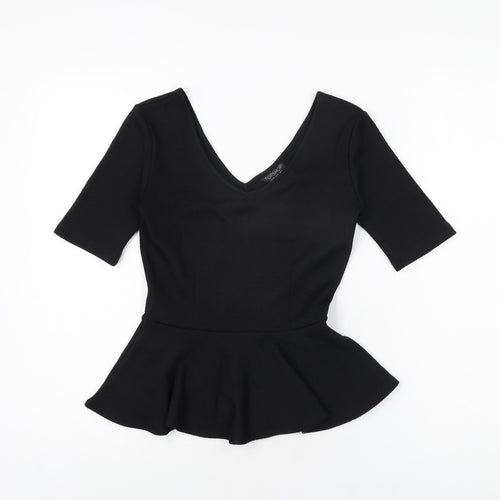 Topshop Womens Black Polyester Basic T-Shirt Size 8 V-Neck