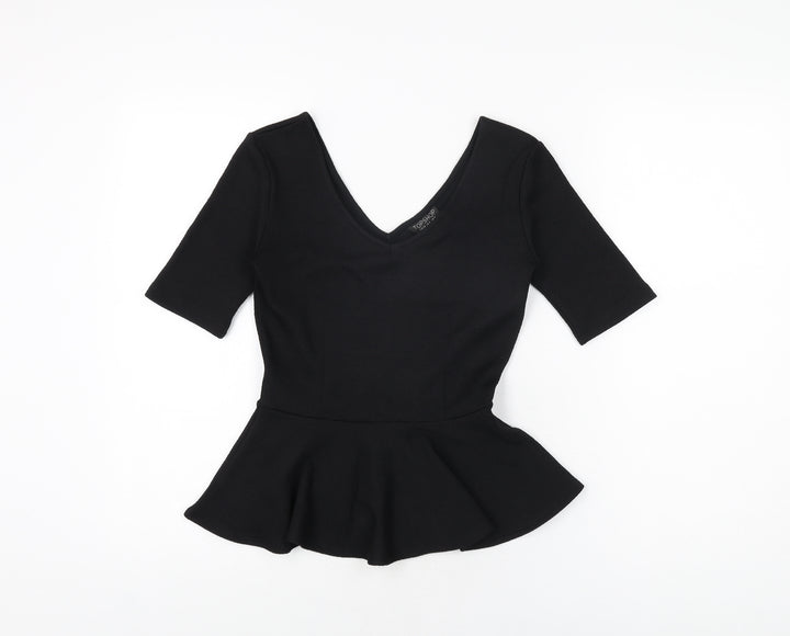 Topshop Womens Black Polyester Basic T-Shirt Size 8 V-Neck
