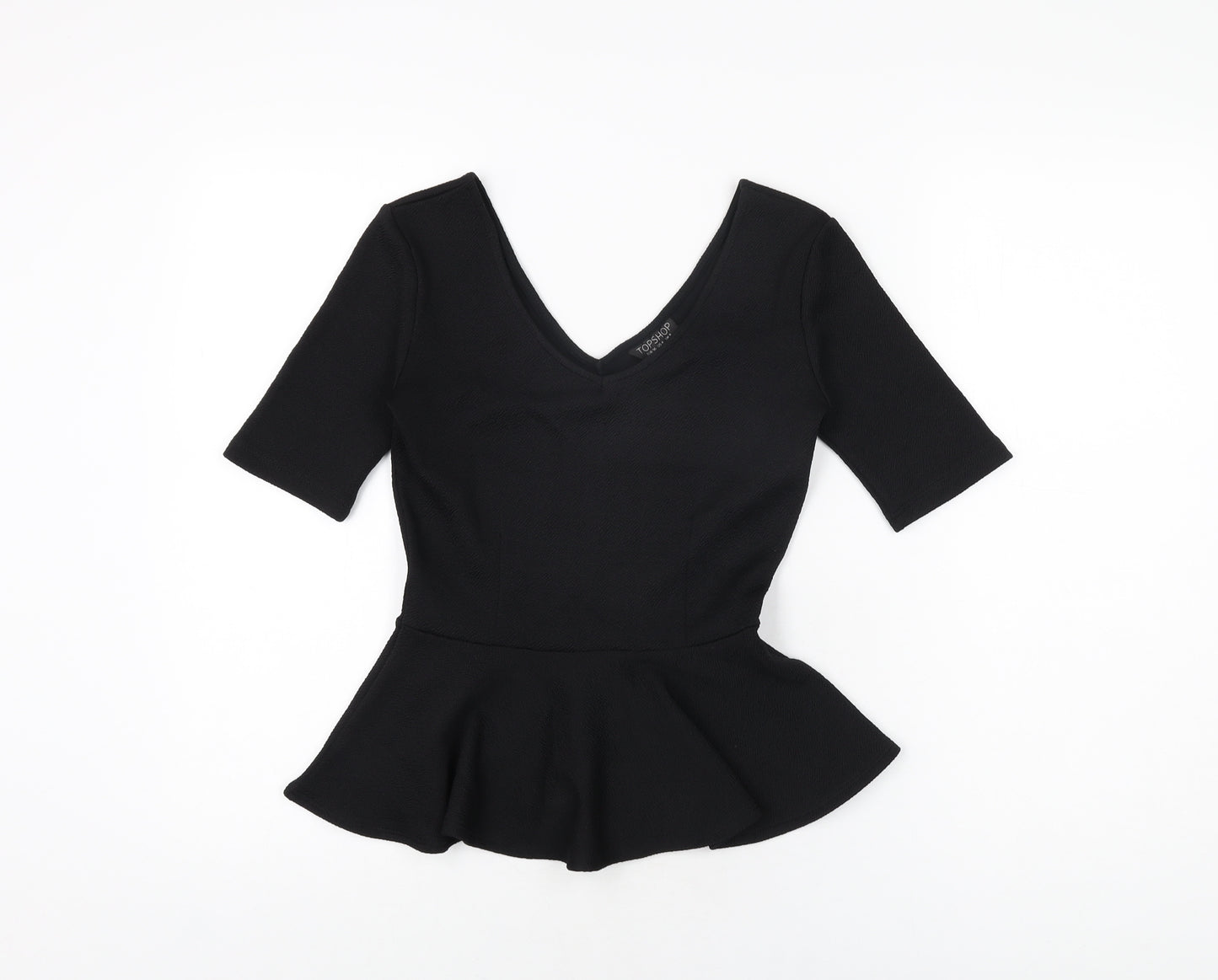 Topshop Womens Black Polyester Basic T-Shirt Size 8 V-Neck