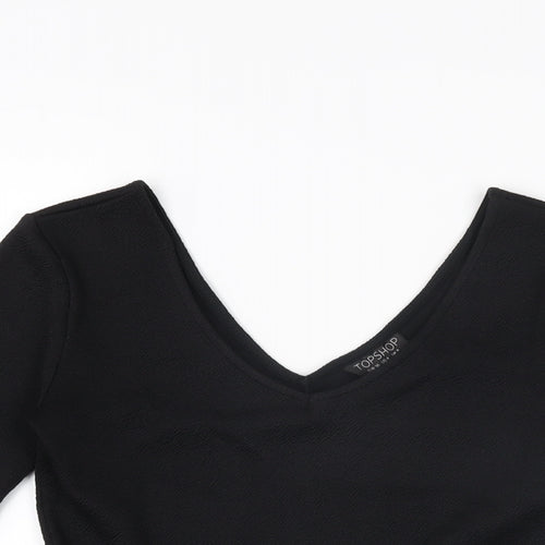 Topshop Womens Black Polyester Basic T-Shirt Size 8 V-Neck