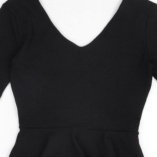 Topshop Womens Black Polyester Basic T-Shirt Size 8 V-Neck