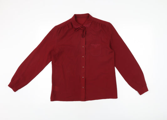 Front view of St Michael women’s red polyester basic button-up, size UK 12, collared