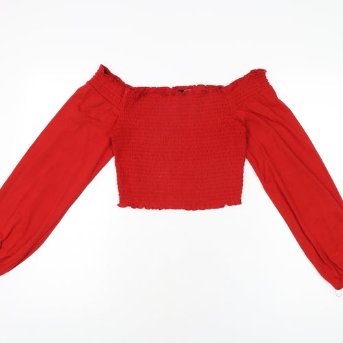 H&M Womens Red Polyester Basic T-Shirt Size M Off the Shoulder