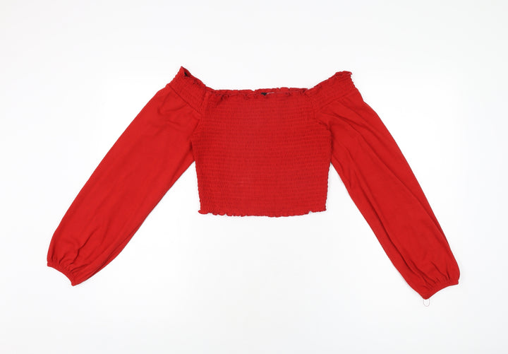 H&M Womens Red Polyester Basic T-Shirt Size M Off the Shoulder
