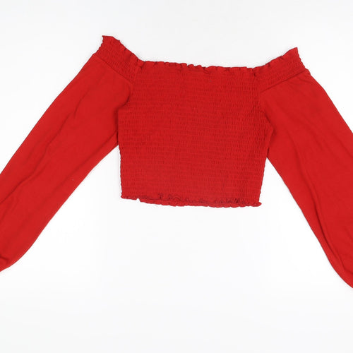 H&M Womens Red Polyester Basic T-Shirt Size M Off the Shoulder