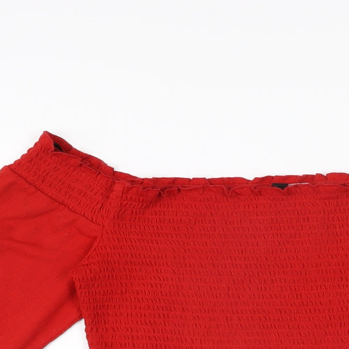 H&M Womens Red Polyester Basic T-Shirt Size M Off the Shoulder