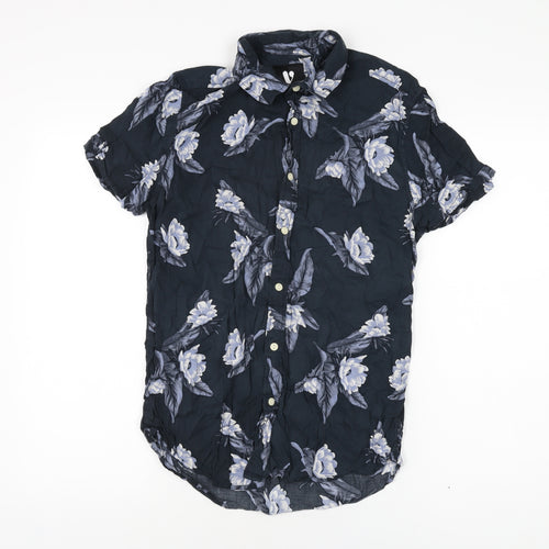 Very Womens Blue Floral Viscose Basic Button-Up Size M Collared