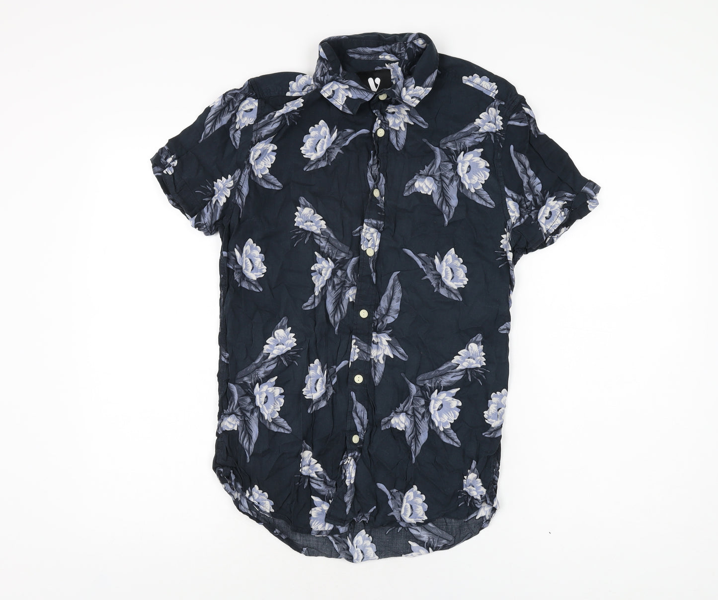 Very Womens Blue Floral Viscose Basic Button-Up Size M Collared