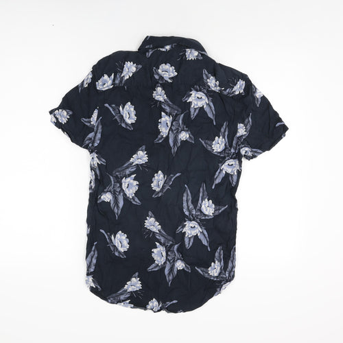 Very Womens Blue Floral Viscose Basic Button-Up Size M Collared