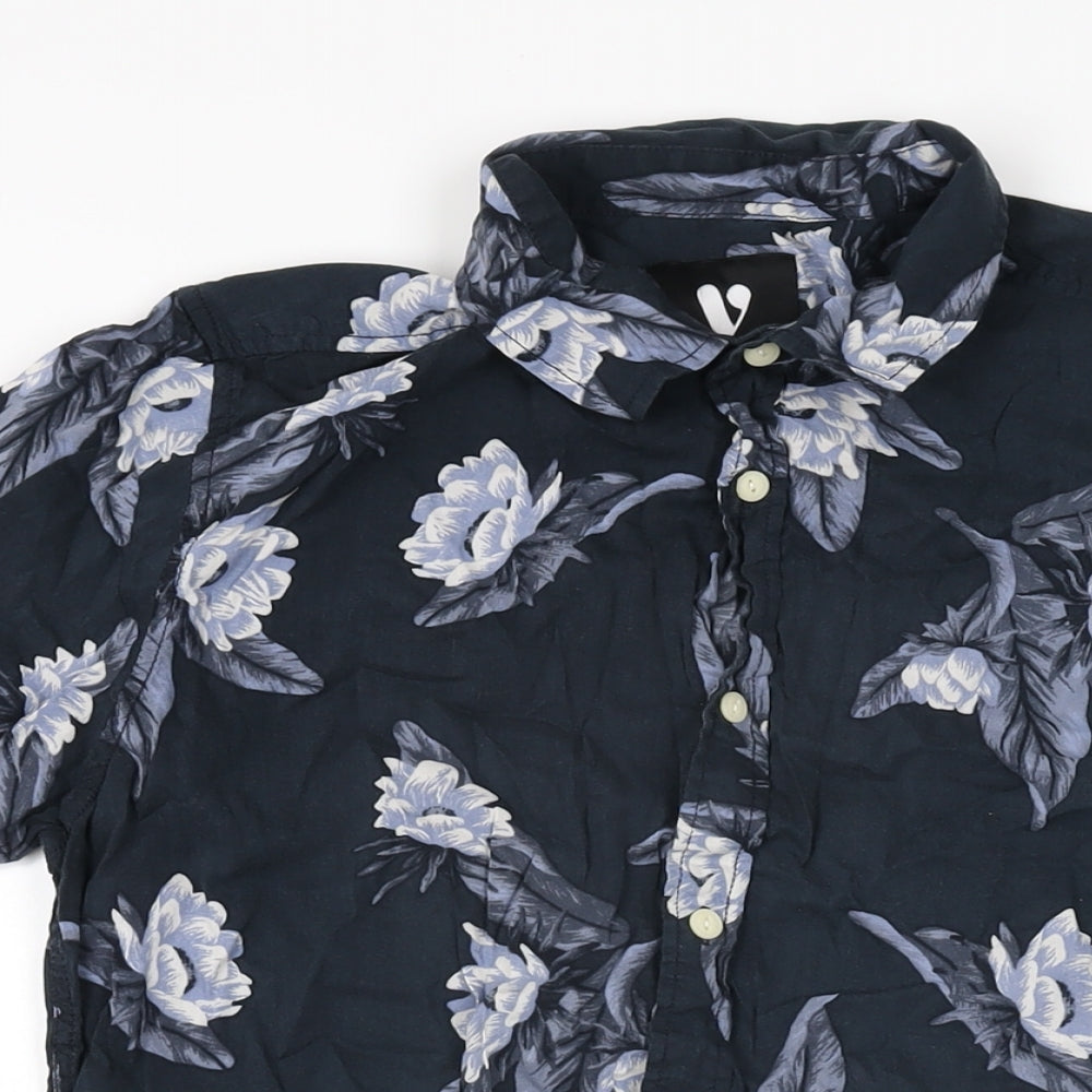 Very Womens Blue Floral Viscose Basic Button-Up Size M Collared