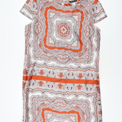 Laura Clement Womens Multicoloured Geometric Polyester Shift Size 14 Boat Neck Button