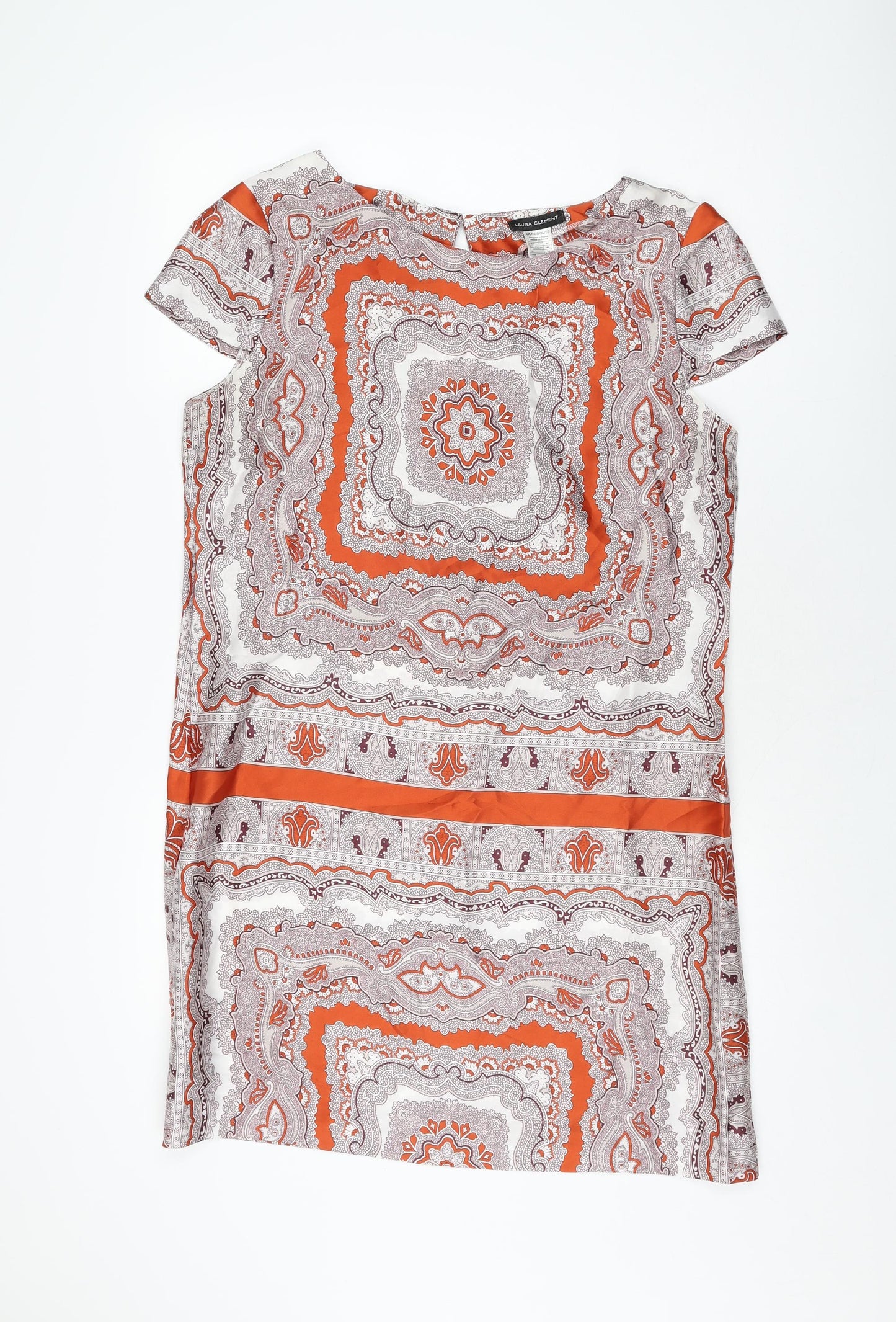 Laura Clement Womens Multicoloured Geometric Polyester Shift Size 14 Boat Neck Button