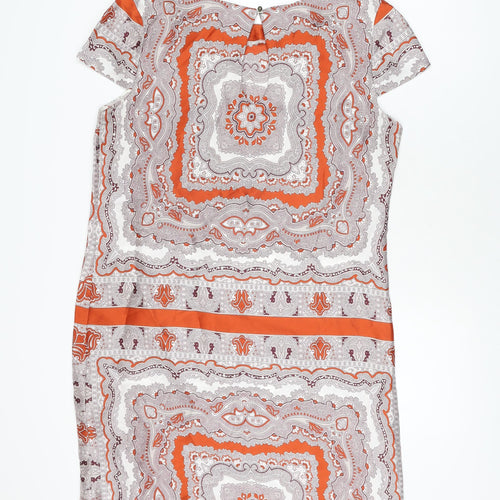 Laura Clement Womens Multicoloured Geometric Polyester Shift Size 14 Boat Neck Button