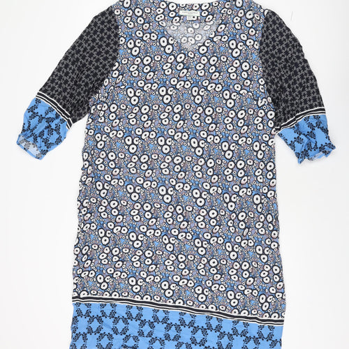 Carolyn Donnelly Womens Blue Geometric Viscose Shift Size 16 V-Neck Pullover