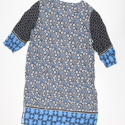 Carolyn Donnelly Womens Blue Geometric Viscose Shift Size 16 V-Neck Pullover