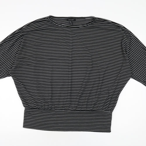 New Look Womens Black Striped Polyester Basic T-Shirt Size L Round Neck