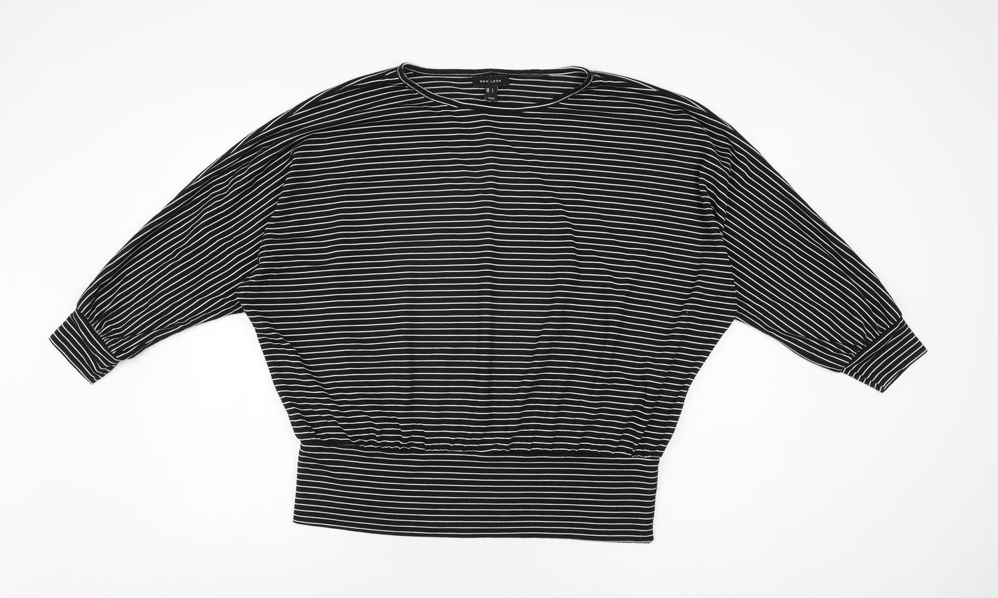 New Look Womens Black Striped Polyester Basic T-Shirt Size L Round Neck